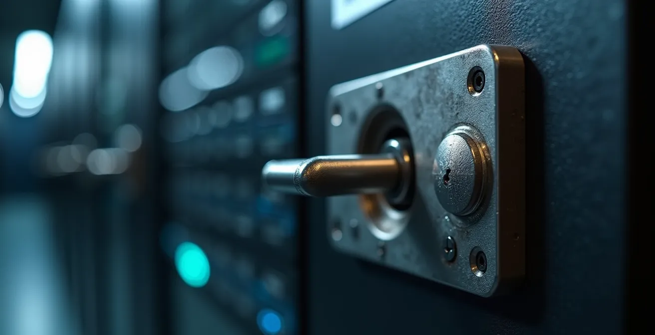 Auditor bei physischer Sicherheitskontrolle in Schweizer Serverraum