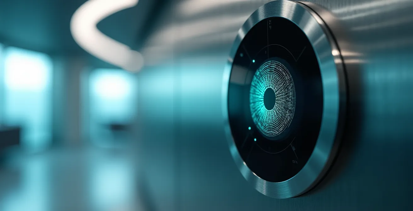 Nahaufnahme eines Iris-Scanners in einem Schweizer Sicherheitslabor