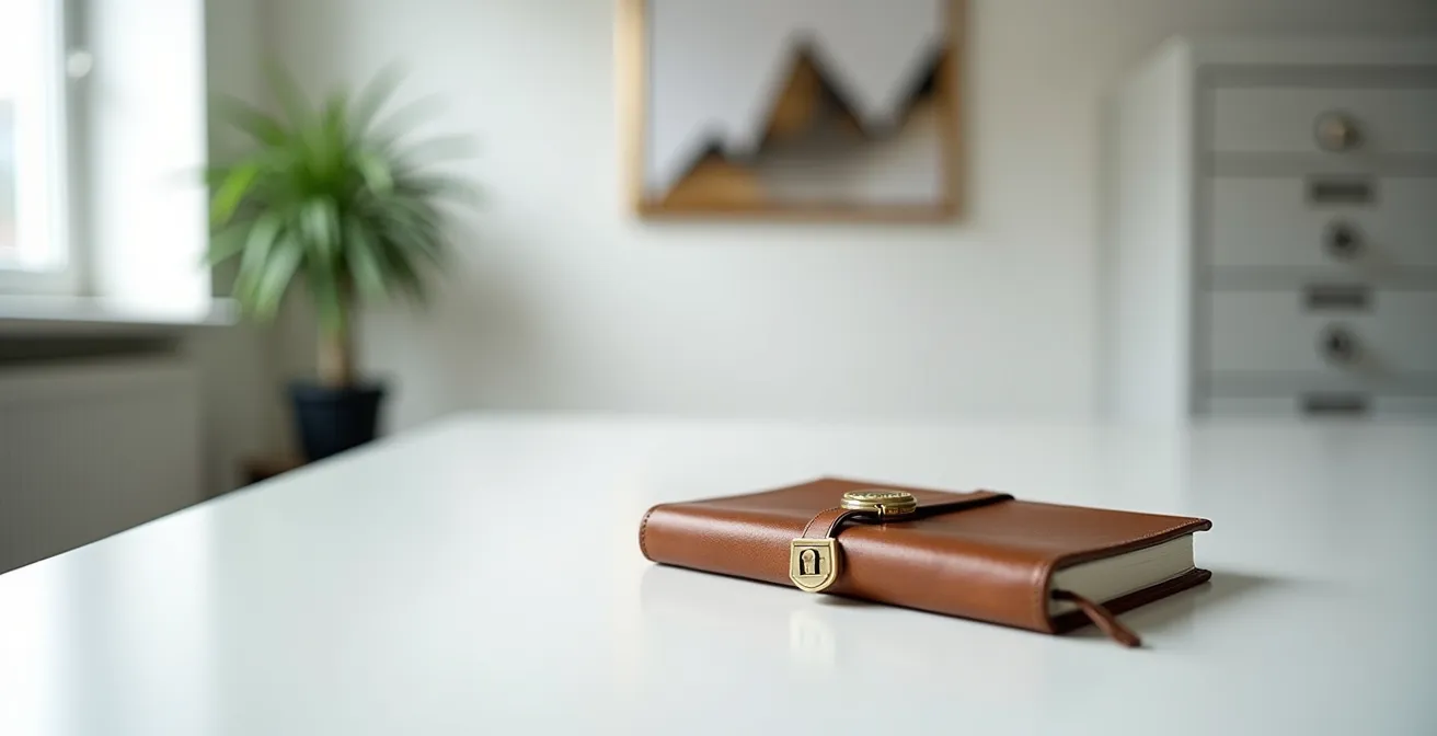 Minimalistisches Büro, das Datenschutz und Compliance in einem Schweizer Unternehmen symbolisiert