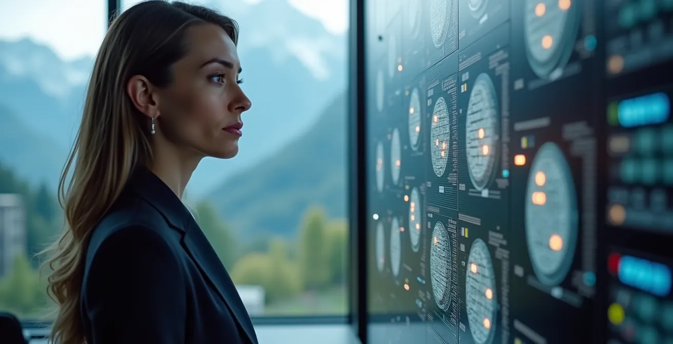 Abstrakte Darstellung von Datenschutz und Landesgrenzen in der Schweiz