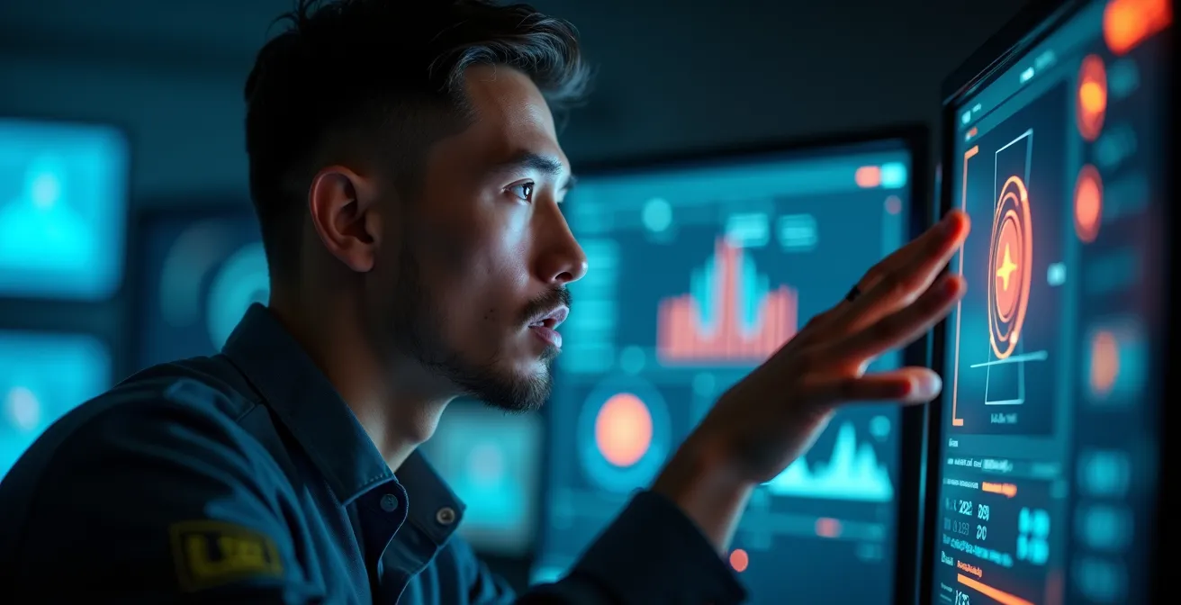 Operator arbeitet mit digitalem Workflow-System während eines Notfalls