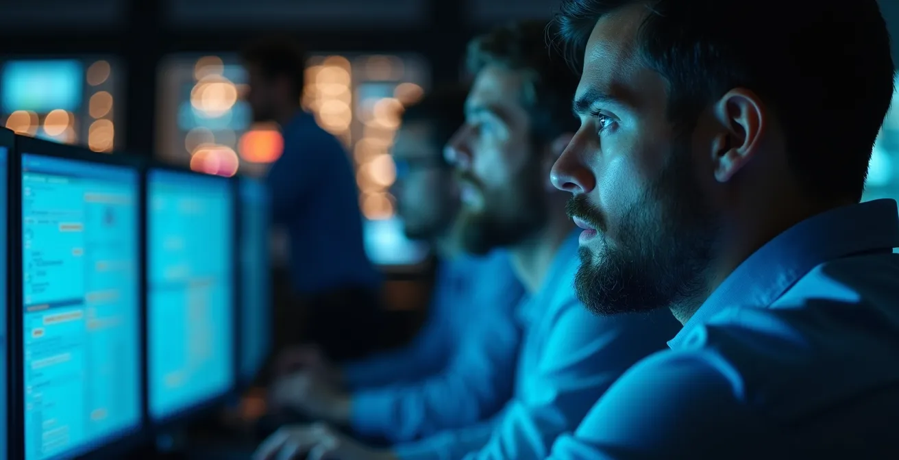 IT-Spezialisten im Kontrollraum während eines Disaster Recovery Prozesses