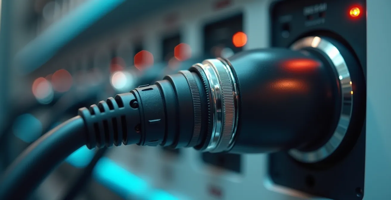 Moderne Dockingstation mit mehreren Ladeplätzen für autonome Sicherheitsroboter