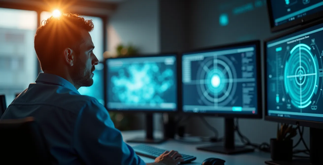 Automatisierte Drohne bei der Alarmverifikation über einem Schweizer Industriegelände