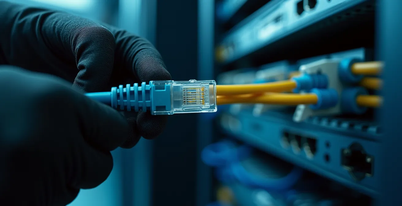 IT-Forensiker sichert Beweise durch physische Netzwerktrennung ohne System herunterzufahren