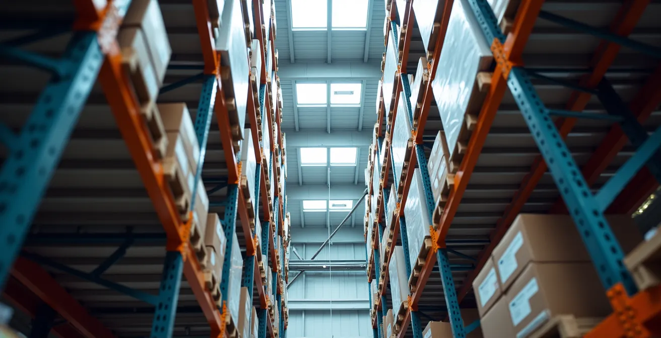 Industrielle Lagerhalle mit installierten 360-Grad-Deckensensoren