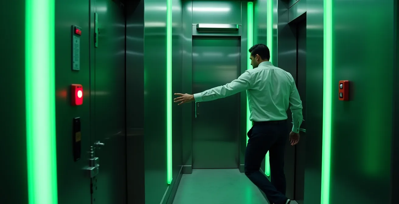 Notausgangssystem mit grünem LED-Licht in einem Sicherheitslabor