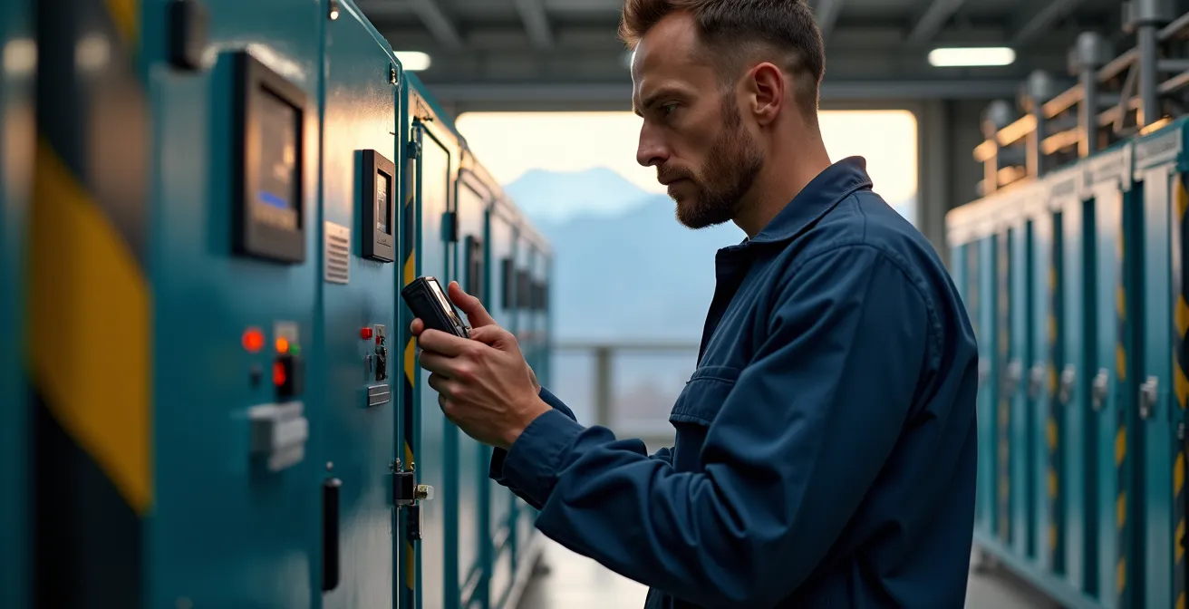 Industrielle Notstromanlage mit Diesel-Generator und Batteriespeicher