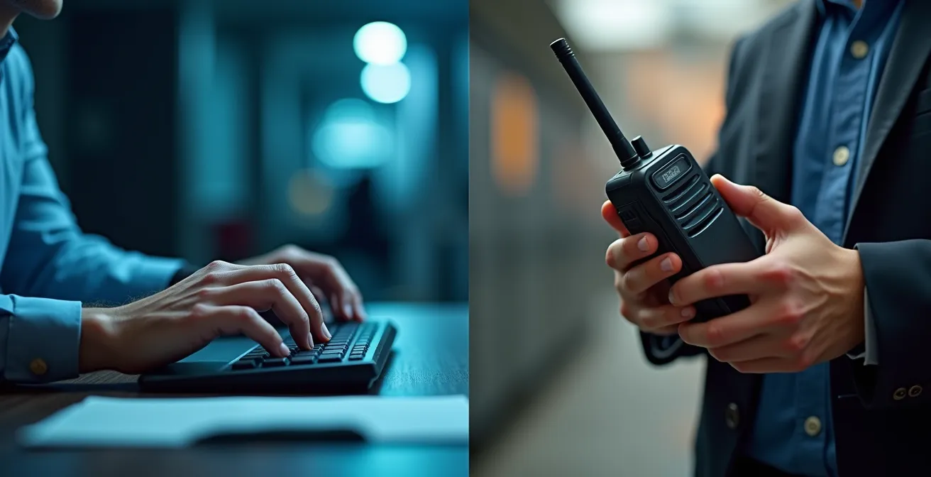 Symbolische Darstellung verschiedener Sicherheitsrollen durch Hände an Kontrollpanels