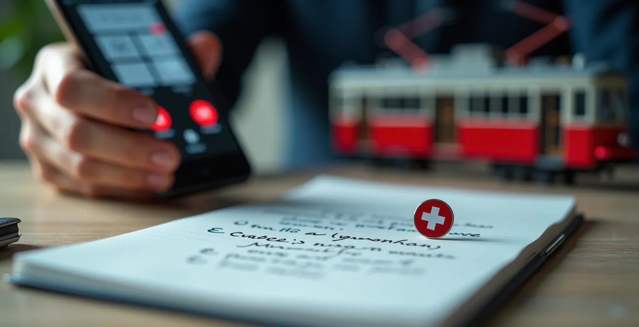 Nahaufnahme einer Hand mit Smartphone zeigt unbekannte Nummer während Notizblock mit Checkfragen bereitliegt