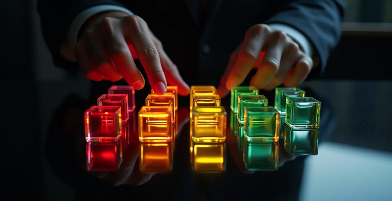 Visuelle Darstellung einer Risikomatrix für Patch-Management mit verschiedenen Dringlichkeitsstufen