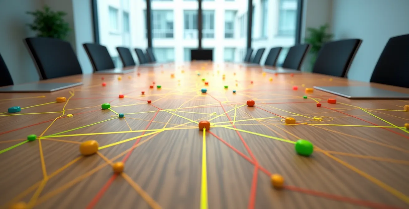 Visualisierung einer Service-Abhängigkeits-Matrix mit farbcodierten Verbindungen