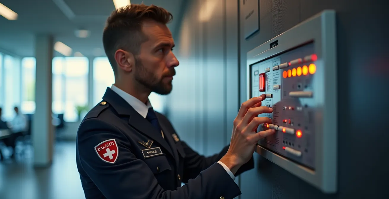 Professioneller Sicherheitstechniker bei der Durchführung eines Systemtests