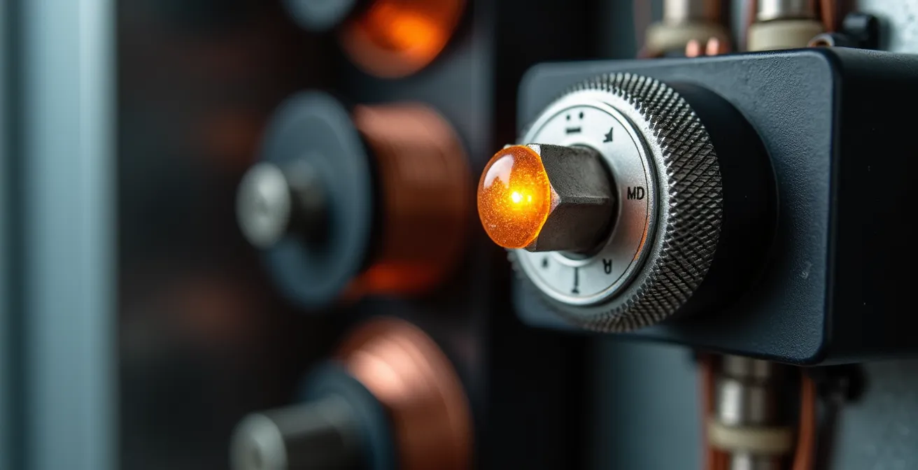 Makroaufnahme eines Temperatursensors zur Kabelbrandfrüherkennung in einem Schaltschrank