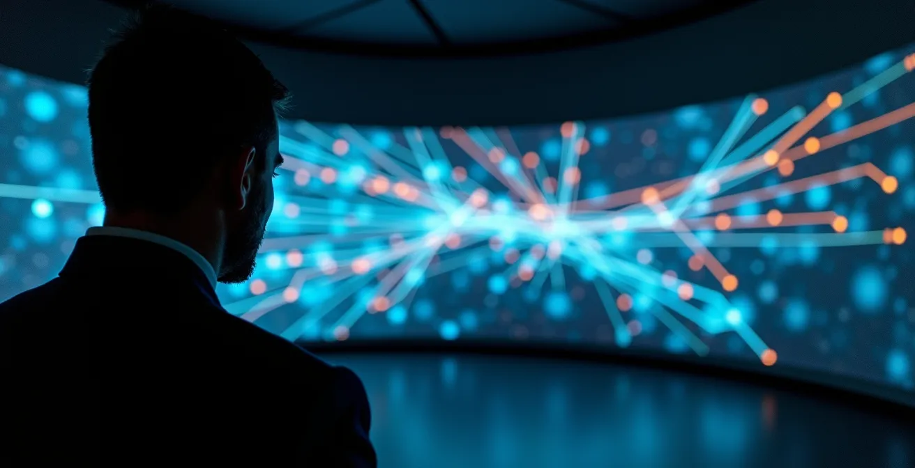 Abstrakte Darstellung vernetzter Sicherheitsrouten durch KI-gesteuerte Planung