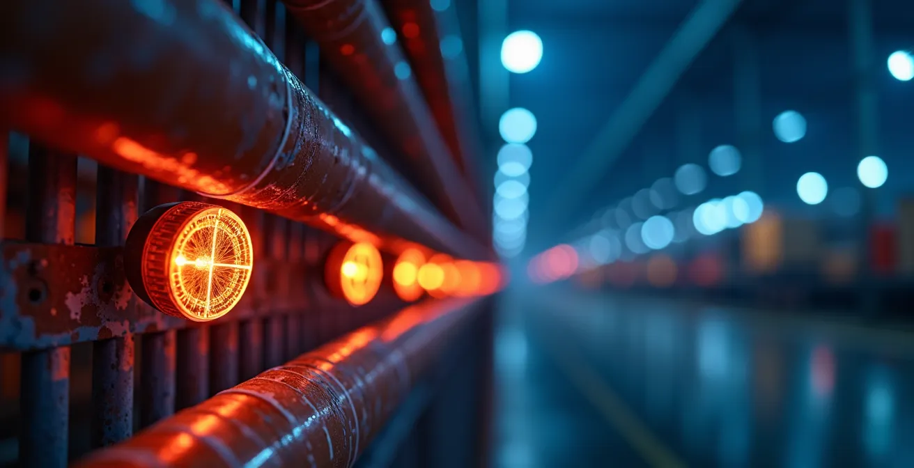 Nachtsicht-Perspektive eines Außenlagers mit Wärmebildtechnologie