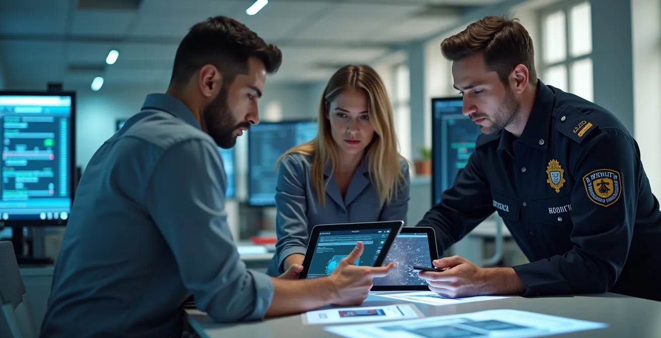 IT-Administrator und Sicherheitsfachkraft arbeiten gemeinsam an einem integrierten Sicherheitskonzept