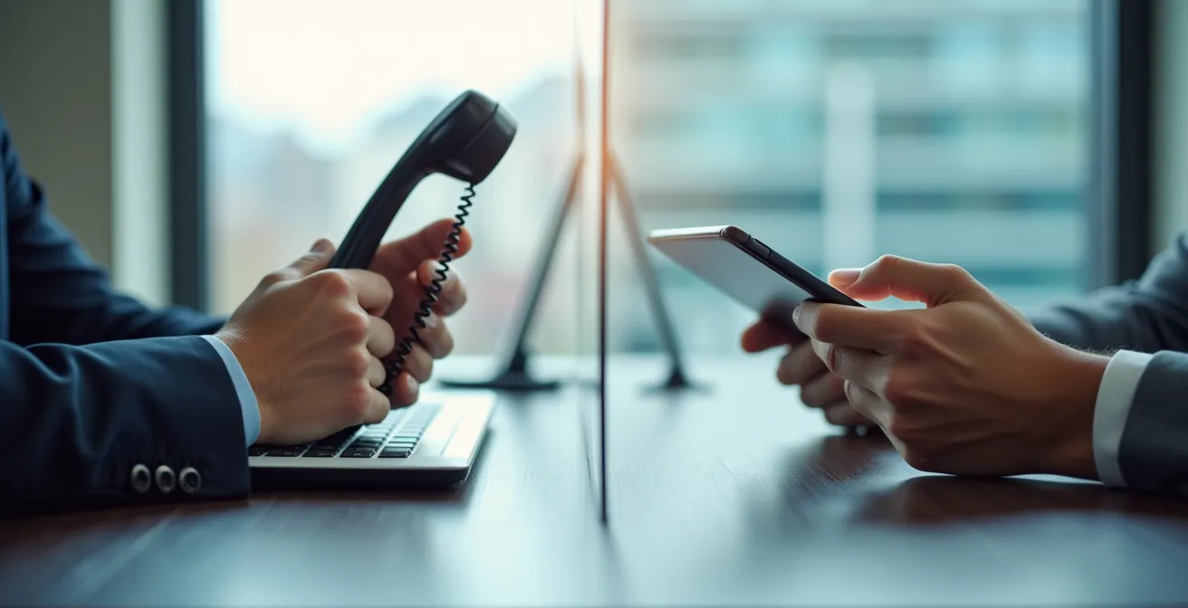 Geteilter Bildschirm zeigt zwei verschiedene Kommunikationsgeräte für Zwei-Faktor-Authentifizierung