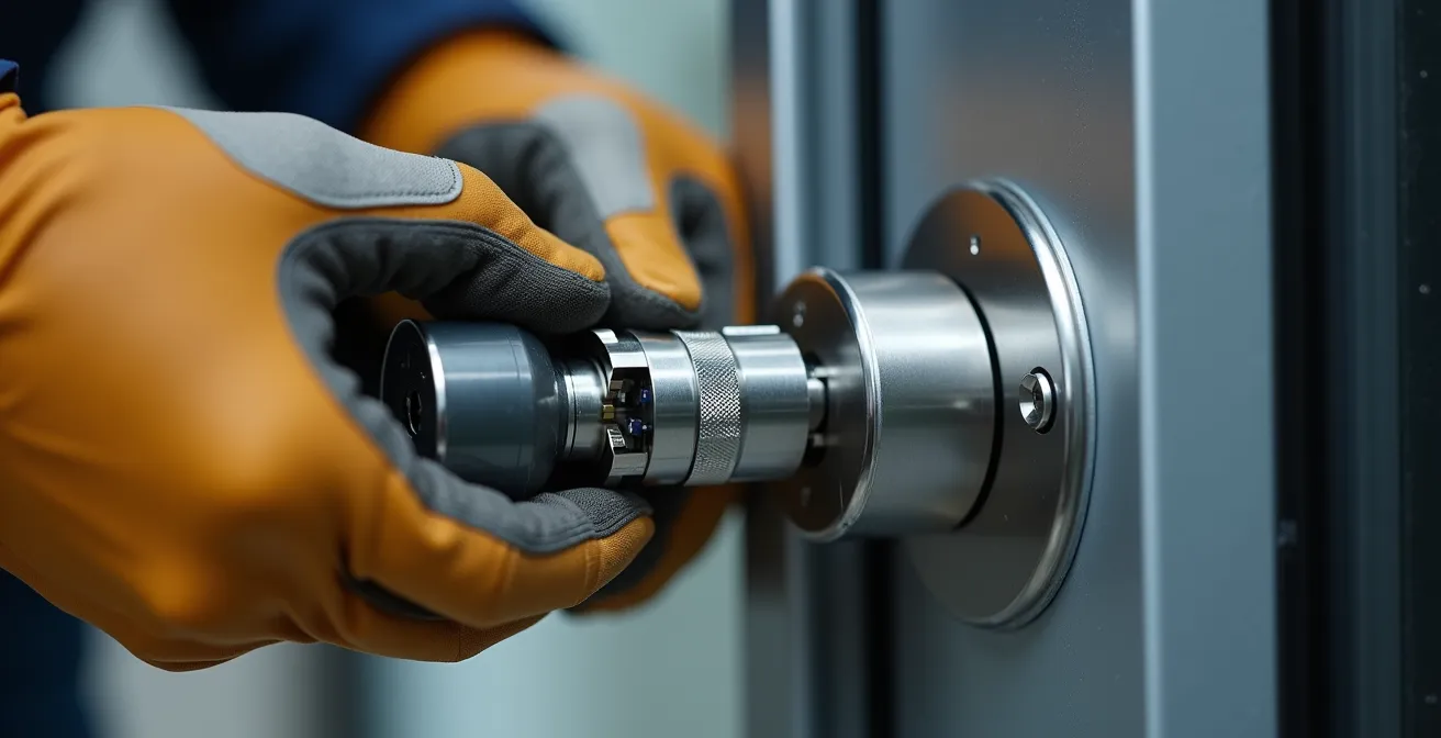 Schnelle Montage eines elektronischen Zylinders in einer Schweizer Tür.